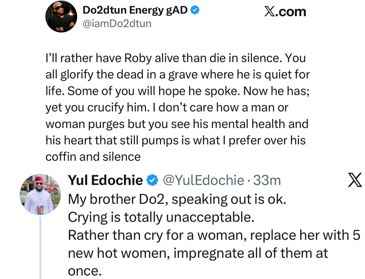 Actor, Yul Edochie and OAP Dotun disagree over Roby Ekpo?s emotional meltdown during interview about his marriage